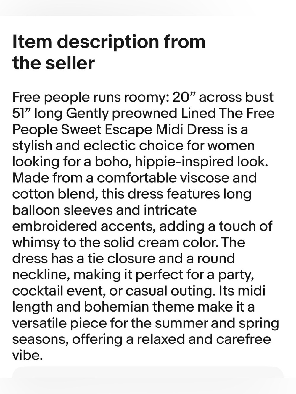 Free People Sweet Escape Boho Embroidered midi dress size M - Picture 2 of 14
